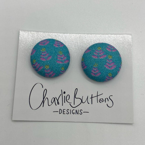 #  Turquoise Floral Fabric Studs