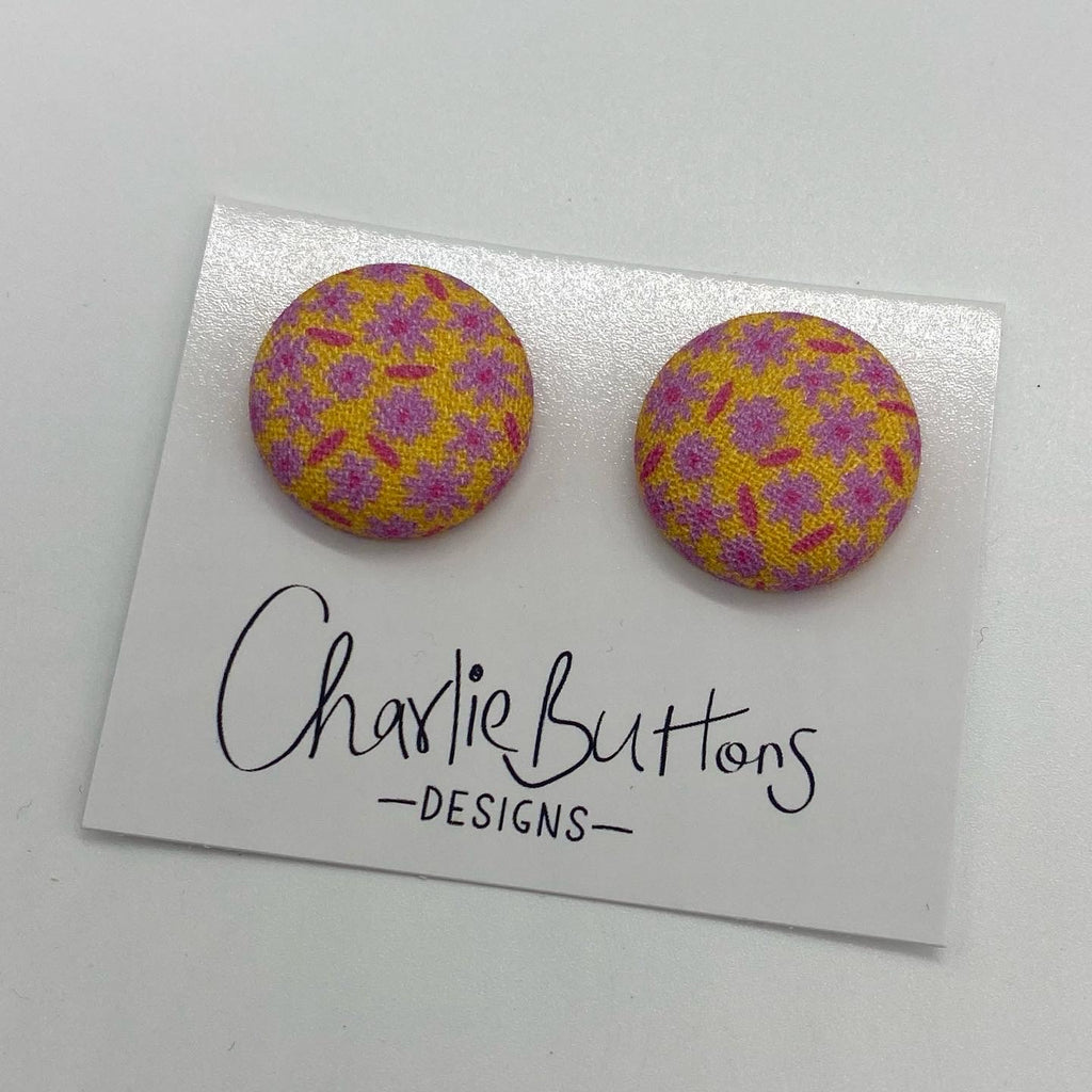 #  Mustard Pink Floral Fabric Studs