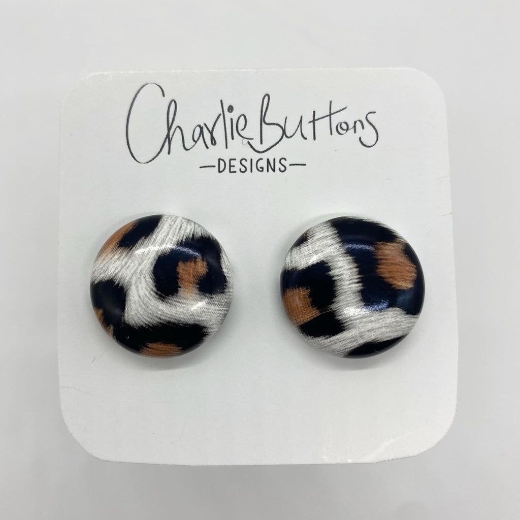 Leopard White Faux Leather Studs