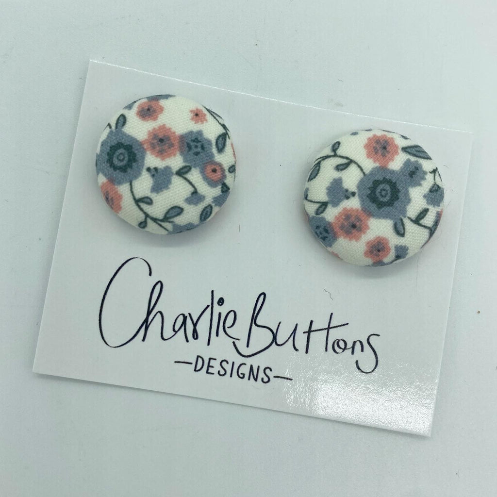 Fabric Grey Pink Floral Studs