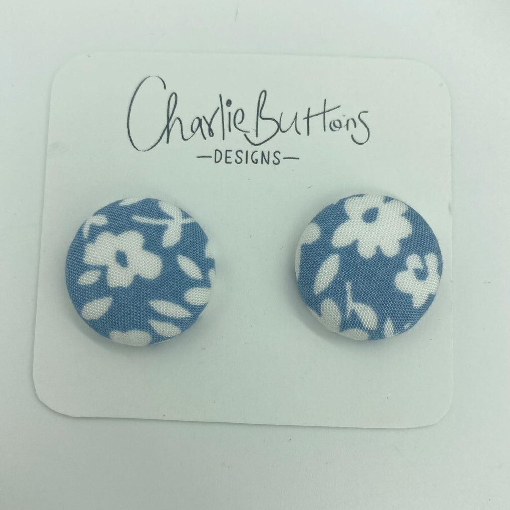 Blue Floral Fabric Studs